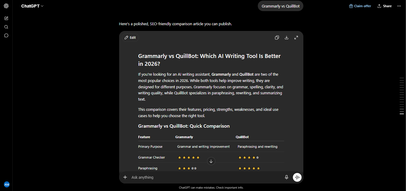 Grammarly vs QuillBot in 2026