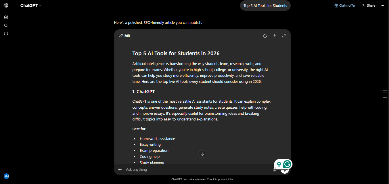 Top 5 AI Tools for Students