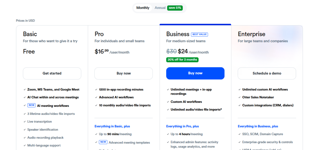 otter.ai pricing